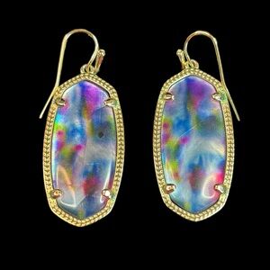EUC Kendra Scott Elle Earrings Lilac Abalone Gold Tone Tie Dy